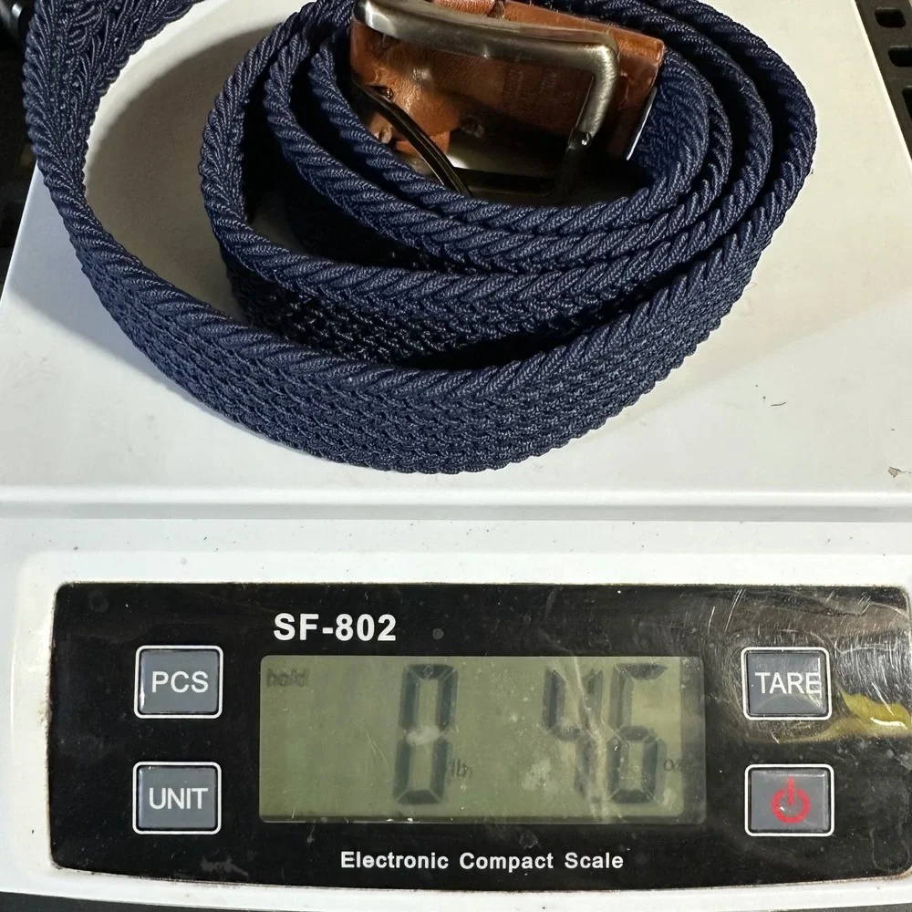 Tommy Bahama Braided Belt Mens L/XL Navy Blue Woven Leather Trim Stretch Casual
